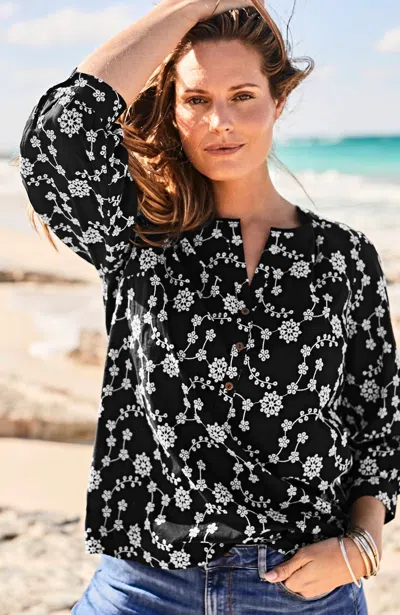 Jjill J.jill Embroidered Eyelet Popover In Black,white