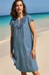 Jjill J.jill Embroidered Indigo A-line Dress In Stone Creek Wash