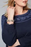 Jjill J.jill Embroidered Mixed-media Top In Navy Blue,twilight Blue