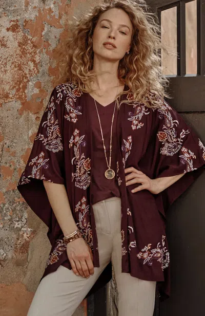 Jjill J.jill Embroidered Paisley Ruana In Spiced Wine Multi