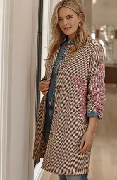 Jjill J.jill Embroidered Plaid Snap-front Jacket In Nutmeg Multi