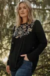 Jjill J.jill Embroidered Pleat-back Tunic In Black Multi