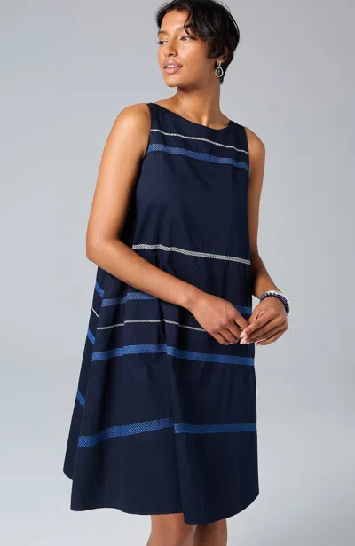 Jjill J.jill Embroidered Swing Dress In Navy Blue Multi