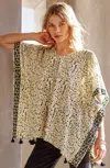 Jjill J.jill Embroidered Tasseled V-neck Poncho In Black,oatmeal