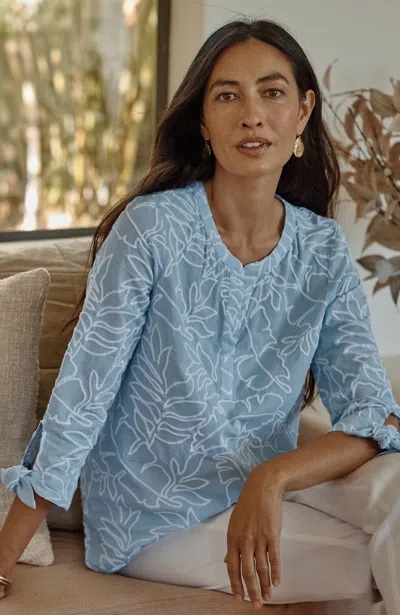 Jjill J.jill Embroidered Tie-sleeve Top In Blue Fog,white