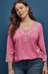 Jjill J.jill Embroidered V-neck Top In Rouge Multi