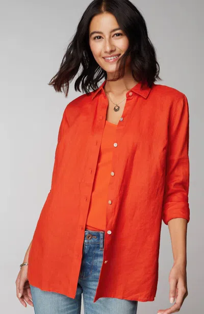 Jjill J.jill Everyday Linen Button-front Shirt In Orange Peel
