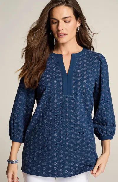 Jjill J.jill Eyelet Knit Tunic In Arctic Blue