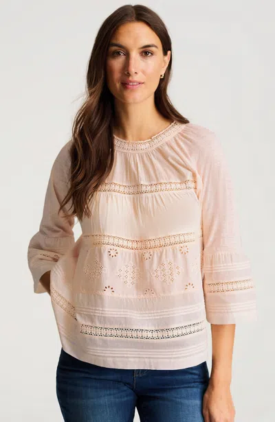Jjill Eyelet Mixed-media Top In Pink