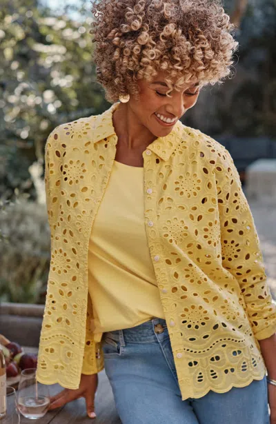 Jjill J.jill Eyelet Scalloped-hem Shirt In Lemon