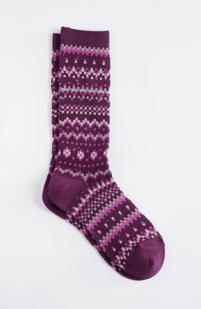 Jjill J.jill Festive Fair Isle Boot Socks In Aubergine Multi