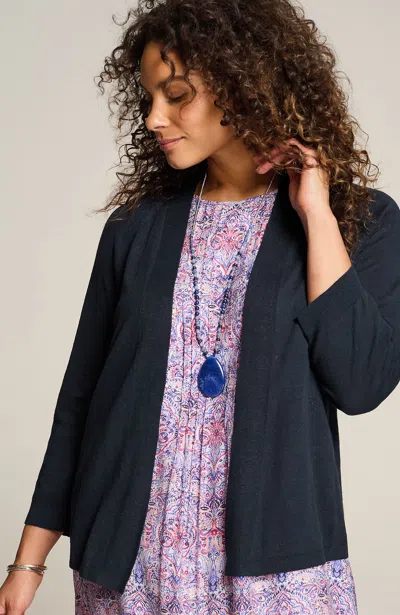 Jjill J.jill Fine-textured-seams Open-front Cardi In Navy Blue