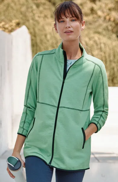 Jjill J.jill Fit Contrast-trimmed Zip-front Sweatshirt In Pale Aqua Heather