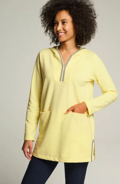 Jjill J.jill Fit Elevate Terry Embroidered Hooded Tunic In Lemon Sorbet,blue Lavender