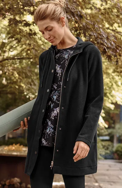 Jjill J.jill Fit Fleece Snap-front Hooded Jacket In Black