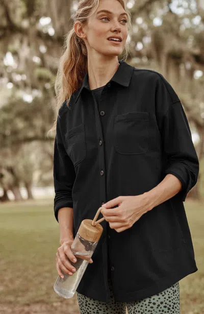 Jjill J.jill Fit French Terry Button-front Shirt Jacket In Black