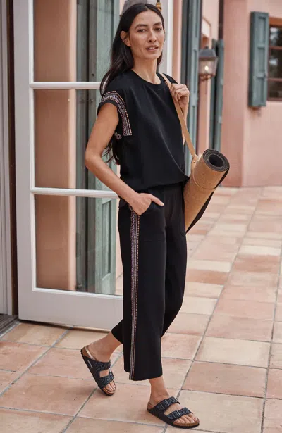 Jjill J.jill Fit French Terry Embroidered Wide-leg Crops In Multi