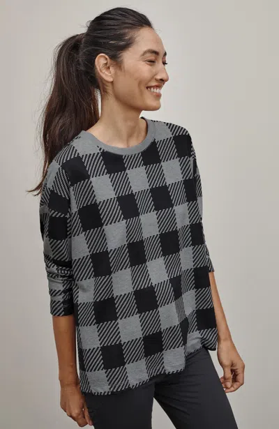 Jjill J.jill Fit French Terry Plaid Sweatshirt In Grey Heather Exploded Buffalo