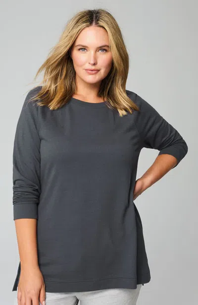 Jjill J.jill Fit French Terry Stepped-hem Tunic In Ebony