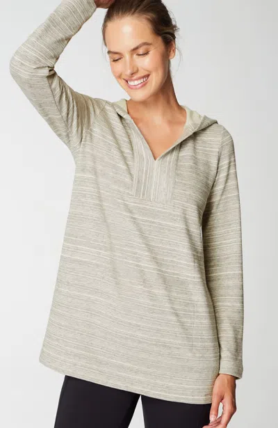 Jjill J.jill Fit Heathered-stripes Hooded Tunic In Medium Grey Heather Multi