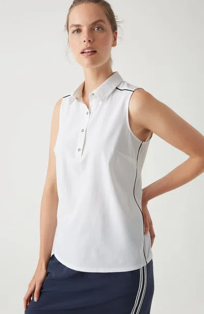 Jjill J.jill Fit On-the-go Snap Polo In White,navy Blue