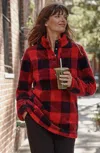 Jjill J.jill Fit Plush Sherpa Pullover In Scarlet Festive Buffalo