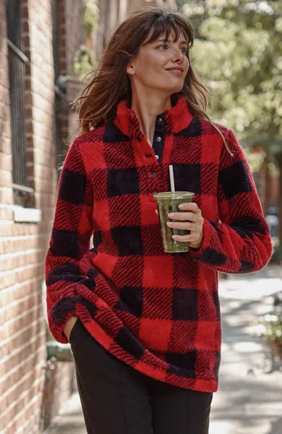 Jjill J.jill Fit Plush Sherpa Pullover In Scarlet Festive Buffalo