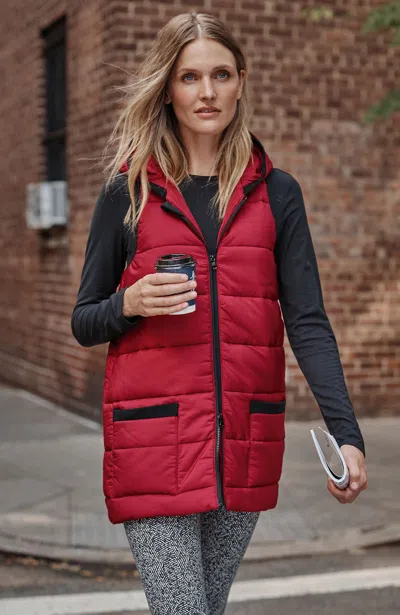 Jjill J.jill Fit Rib-trimmed Hooded Puffer Vest In Scarlet