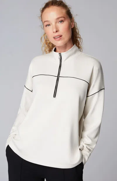 Jjill J.jill Fit Sleek Double-knit Piped Quarter-zip In Smokey Cream,black