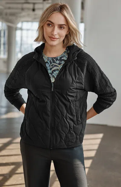 Jjill J.jill Fit Sweater-sleeve Puffer Jacket In Black