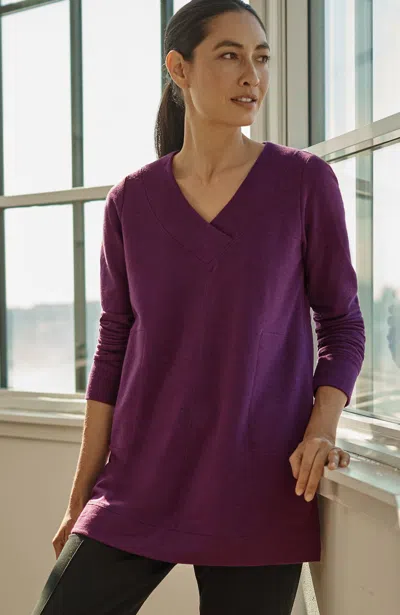 Jjill J.jill Fit Tweeded French Terry Side-slit Tunic In Chambord Multi