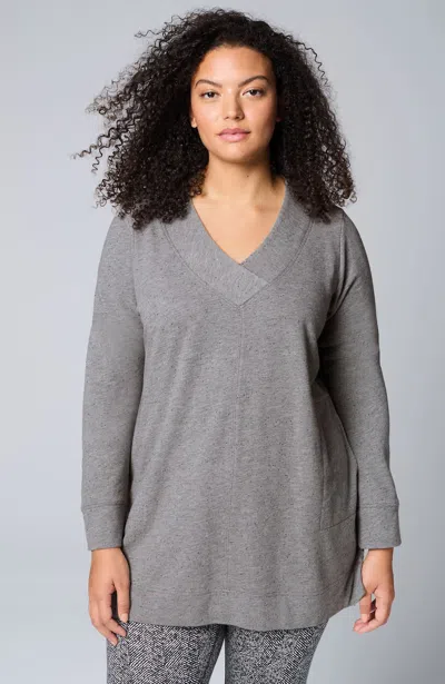 Jjill J.jill Fit Tweeded French Terry Side-slit Tunic In Dark Grey Heather Multi