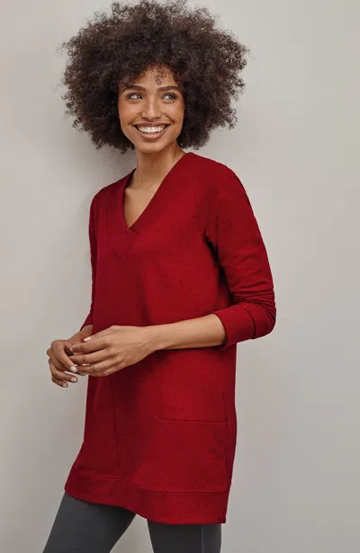 Jjill J.jill Fit Tweeded French Terry Side-slit Tunic In Scarlet Multi