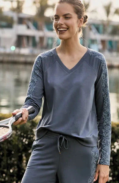 Jjill J.jill Fit V-neck Embroidered Pullover
