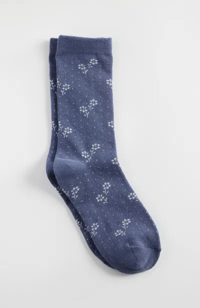 Jjill J.jill Floral Dot Crew Socks In Blue Water,cream