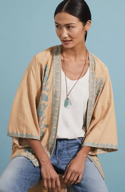 Jjill J.jill Floral-embroidered Jacket In Macchiato Multi