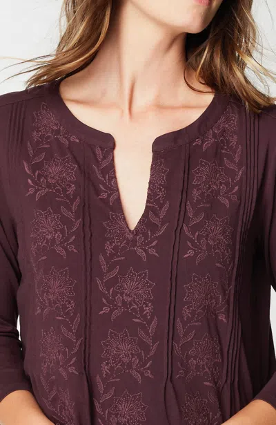 Jjill J.jill Floral-embroidered Pintucked Tunic In Spiced Wine