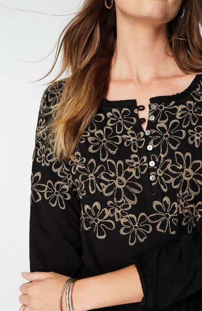 Jjill J.jill Floral-embroidered Raglan-sleeve Top In Black,light Toffee
