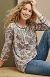Jjill J.jill Floral-printed Piped Tunic In Cream Blooming Garden