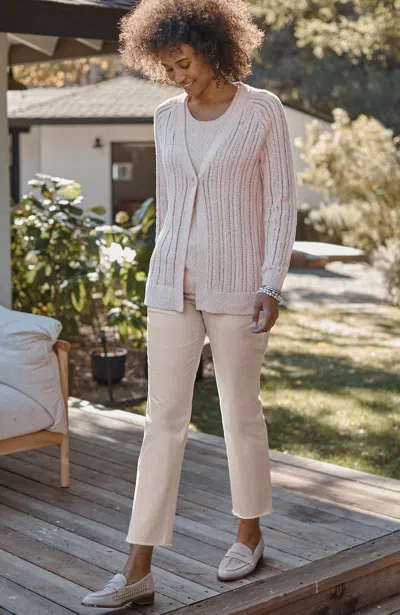 Jjill J.jill Fringe-hem Pima-chino Pants In Blush