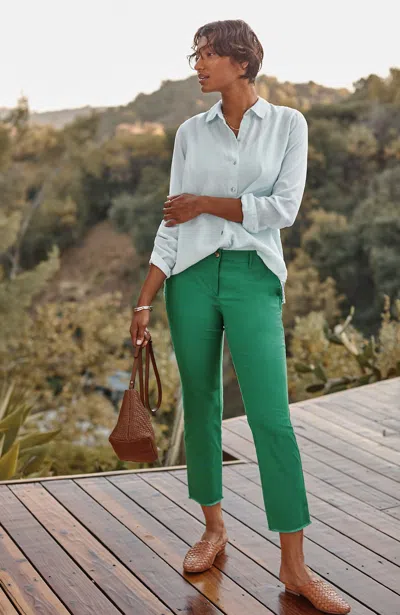 Jjill J.jill Fringe-hem Pima-chino Pants In Nephrite