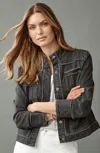 Jjill J.jill Fringed Denim Patch-pocket Jacket In Black