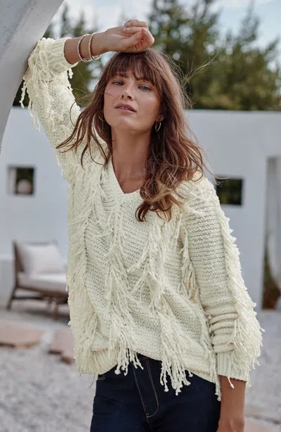 Jjill J.jill Fringed V-neck Sweater In Cream