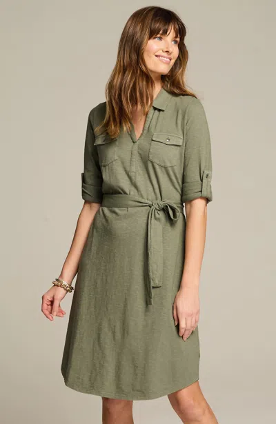 Jjill J.jill Garment-dyed Split-neck Shirtdress