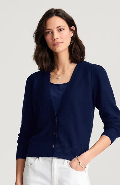 Jjill Garter-stitch Button-front Cardigan In Blue