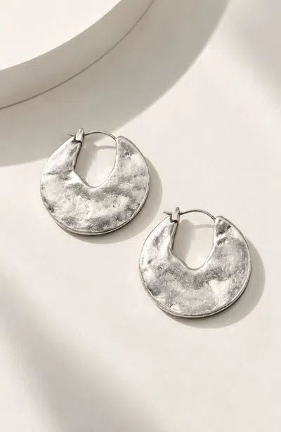 Jjill Hammered Metal Hoop Earrings In Silvertone
