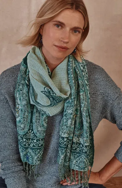 Jjill J.jill Hand-embroidered Jacquard Scarf In Green