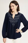Jjill J.jill Hand-smocked Top In Blue