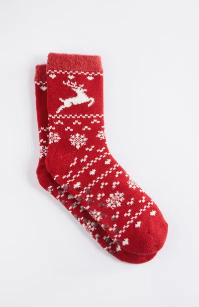 Jjill J.jill Holiday Cheer Slipper Socks In Scarlet,cream
