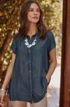 Jjill J.jill Indigo Button-front Tunic In Coastal Blue Wash